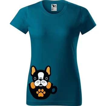 Dámské tričko DOBRÝ TRIKO Dámské tričko s potiskem Pejsek v šálku Barva: Petrolejová, Velikost: S
