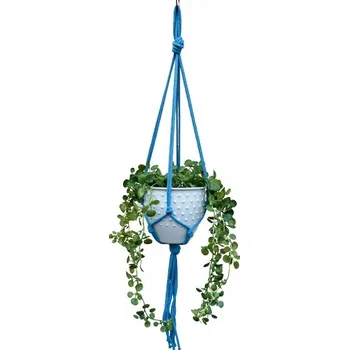 Držák na květináč a truhlík Závěsný Držák Na Květináč makramé provázku v boho stylu MODRÝ