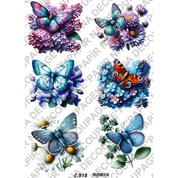 Umělecký papír Rýžový a soft papír na decoupage - Motýli - KB0918 Materiál: Soft, Rozměr: A4