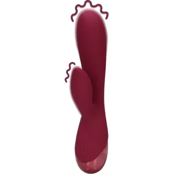 Vibrátor Shots Loveline Smooth Silicone Rabbit Dark Cherry silikonový na bod G a klitoris 19,2 x 3,6 cm