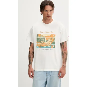 Bavlněné tričko Tommy Jeans DM0DM21387 béžová 01X, vel. XL