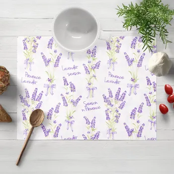 prostírání Bavlněné prostírání na stůl Sandra SA-294 Velké snítky levandulí na bílém 30x40 cm