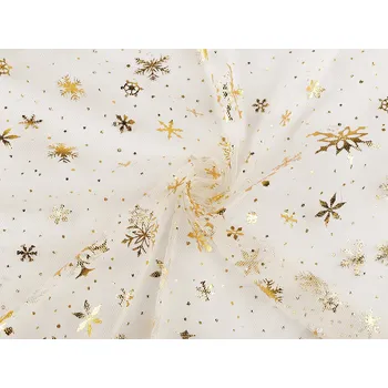 Galanterie Tyl vánoční s metalickými vločkami, barva 2 krémová světlá zlatá