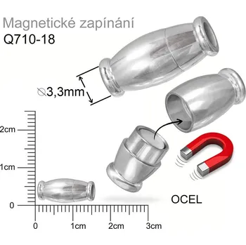 Materiál na výrobu šperku Magnetické zapínání CHIRURGICKÁ OCEL ozn.-STAS-Q710-18. velikost pr.6x14mm
