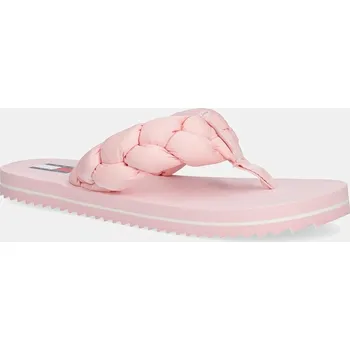 Dámské žabky Žabky Tommy Jeans BRAIDED THONG BEACH SANDAL dámské, růžová barva, na plochém podpatku, EN0EN02877 03X, EUR 38