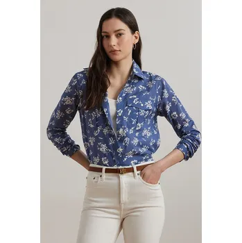 Bavlněná košile Lauren Ralph Lauren dámská, modrá barva, regular, s klasickým límcem, 200970770 55X, vel. XS