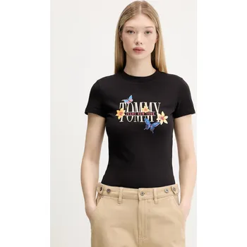 Dámské tričko Bavlněné tričko Tommy Jeans dámské, černá barva, DW0DW21340 99X, vel. XL