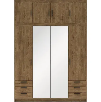 Šatní skříň Šatní skříň ELENA 4D 6S + zrcadlo + nástavec + 6x zásuvka | 176,3 cm | dub lefkas