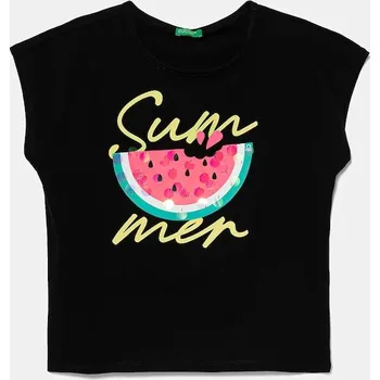 Chlapecké tričko Dětské bavlněné tričko United Colors of Benetton 3I1XC10P0.G.Seasonal černá 99X, vel. 168