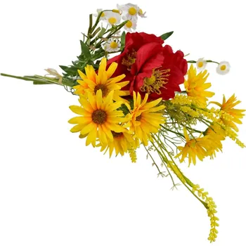 umělá květina Kytice žlutých kopretin s vlčím mákem a heřmánkem 70 cm