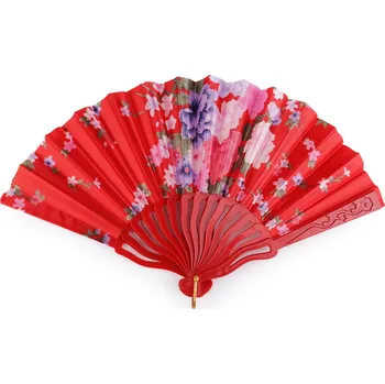 Karnevalový doplněk Vějíř textilní květy, barva 4 červená