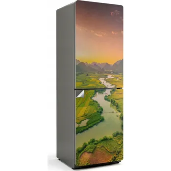 Fototapeta Prémiová Samolepicí nálepka na ledničku Pohled shora na pole a řeku