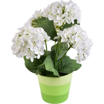 umělá květina Hortenzie bílá 5 květů v keramickém květináči 33x27 cm