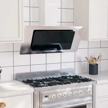 Digestoř Kuchyňská digestoř, 90 cm, nerezová ocel, tvrzené sklo, stříbrná