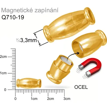 Materiál na výrobu šperku Magnetické zapínání CHIRURGICKÁ OCEL ozn.-STAS-Q710-19. velikost pr.6x14mm. Barva POZLACENO.