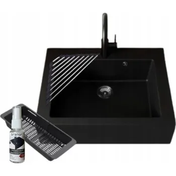 Granitový dřez Jednokomorový granitový dřez Brenor černý + podložka + odkapávač + čisticí prostředek