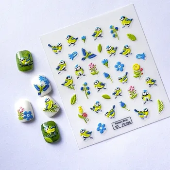 Samolepky na nehty 3D samolepící vypouklé vzory PTÁCI SÝKORKA