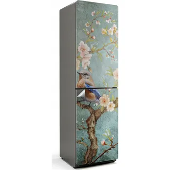 Fototapeta Samolepicí protibublinková nálepka na ledničku Pták na větvi s květinami