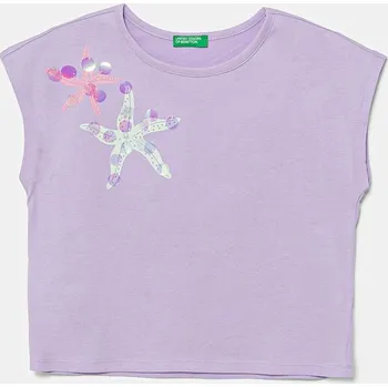 Dětské bavlněné tričko United Colors of Benetton fialová barva, 3I1XC10P0 3I1XC10P0.G.Seasonal 04X, vel. 150