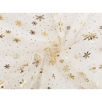 Tyl vánoční s metalickými vločkami