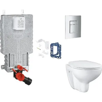 Klozet Grohe Uniset - Set předstěnové instalace, klozetu, sedátka SoftClose, tlačítka Skate Cosmopolitan a sady pro vhazování tablet, matný chrom SANI15BB2114