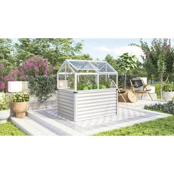 Skleník Vyvýšený záhon Vitavia Gamma 126,7 x 89 x 134,5 cm stříbrný vč. skleněného pařeniště