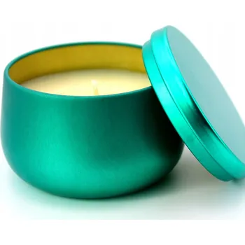 Svíčka Ručně vyráběná vonná svíčka ze sójového vosku – zelená kovová nádoba, dárek