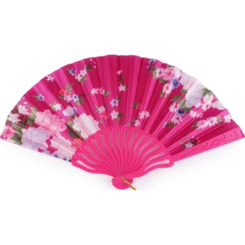 Karnevalový doplněk Vějíř textilní květy, barva 3 pink