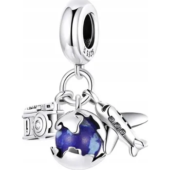 Přívěsek Stříbrný přívěsek charms cestování: zeměkoule, fotoaparát, letadlo stříbro 925