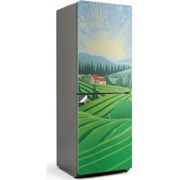 Fototapeta Dekorativní nálepka na ledničku se vzorem slunné venkovské krajiny