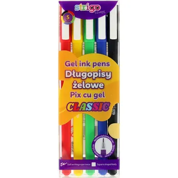 Vrták Gelové propisky Strigo v 5 klasických barvách, sada