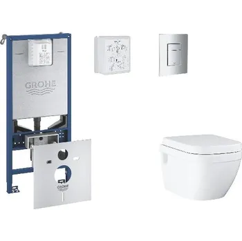 Klozet Grohe Rapid SLX - Set předstěnové instalace, klozetu, sedátka SoftClose a tlačítka Skate Cosmopolitan, matný chrom SANI11BB2108