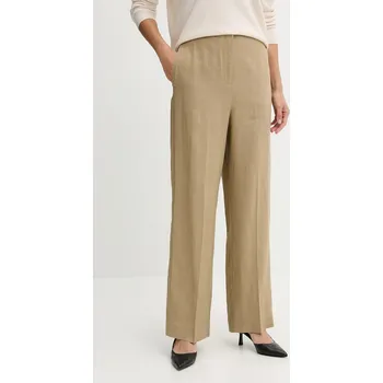 Dámské kalhoty Lněné kalhoty Tommy Hilfiger dámské, zelená barva, široké, high waist, WW0WW46823 19X, vel. 34