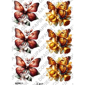 Umělecký papír Rýžový a soft papír na decoupage - Motýli - KB0917 Materiál: Soft, Rozměr: A4
