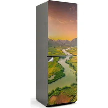 Fototapeta Umělecká Samolepka Fólie Dekorativní na Lednici Pohled shora na pole a řeku