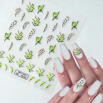 3D Samolepky na nehty s konvexními vzory KONVALINKY