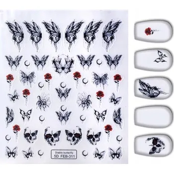 samolepka Samolepky na nehty Samolepící konvexní vzory MOTÝLI RŮŽE
