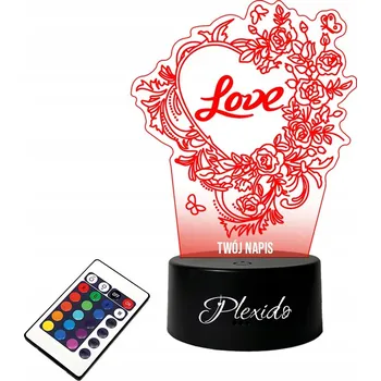 Lampička LAMPičKA na SKLE Láska Srdce s Květinami 3D LED RGB + DÁLKOVÝ OVLADAČ 16 BAREV