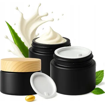 Sklenice 20x Sklenice Sklenička Skleněná ČERNÁ MATNÁ 50g na Krém Balzám Kosmetiku Mast Gel