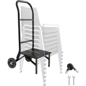 Jídelní židle Skládací stojan na židle VEVOR, nosnost 68 kg, odolný vozík na židle pro stohování 10 židlí, multifunkční kovový úložný vozík na židle s gumovými kolečky, držák na židle s možností tlačení, matně černá