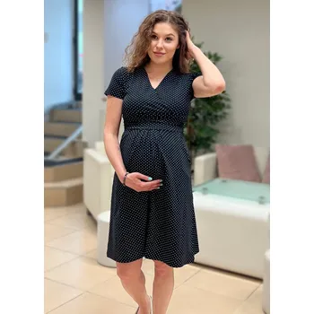 Těhotenské šaty Mama L'amour Těhotenské a kojící šaty s kapsami Chelsea černé se světle modrými puntíky Velikost: L