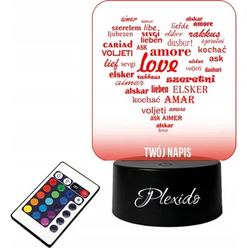 Lampička LAMPKA na SKLE Srdce Láska Valentýn 3D LED RGB + DÁLKOVÝ OVLADAČ 16 BAREV