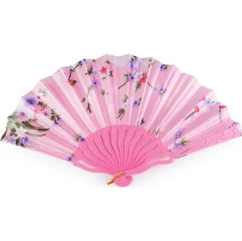 Vějíř textilní květy, barva 2 růžová sv.