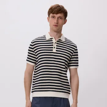 Pánské oblečení Reserved - Proužkované polo tričko - tmavomodrá - 875DI-59X - 875DI-59X-XL