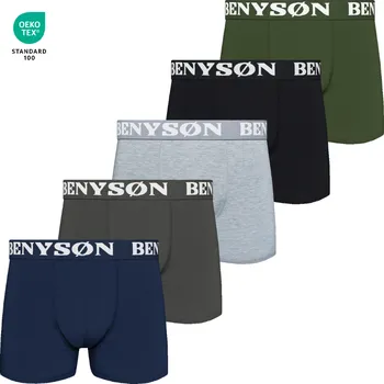 Pánské spodní prádlo Benyson bavlněné boxerky zeleno-šedé 5ks Velikost: 3XL