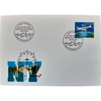 Sběratelství Švýcarsko FDC 1609, Swissair, 50. výr. transatl. letu, r. 1997