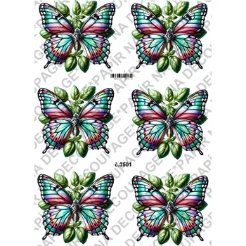 Umělecký papír Rýžový a soft papír na decoupage - Motýli s květinou - KB03501 Materiál: Soft, Rozměr: A4