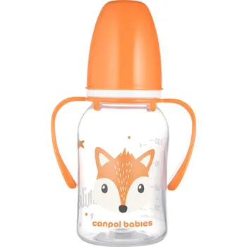 Kojenecká láhev CANPOL BABIES Lahev úzkohrdlá s úchyty CUTE ANIMALS 120ml Oranžová