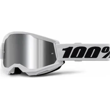Motocyklové brýle STRATA 2 NEW, brýle 100% bílé, stříbrné plexi