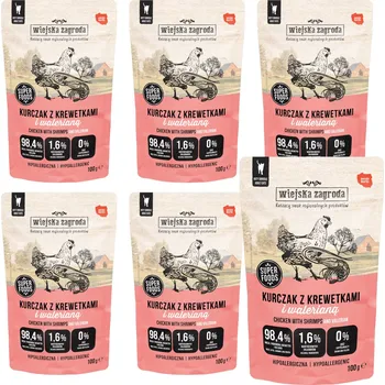 Krmivo pro kočku WIEJSKA ZAGRODA Kuře s krevetami a kozlíkem lékařským – mokré krmivo pro kočky – 6x100g